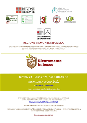 “Sicurezza in bosco” - Serralunga di crea (AL) giovedì 23 luglio 2026 ore 9:00