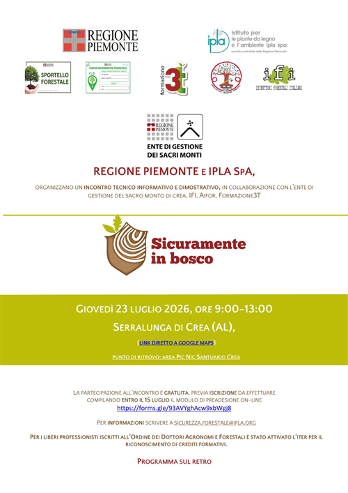 Sicurezza in bosco - Serralunga di crea (AL) giovedì 23 luglio 2026 ore 9:00